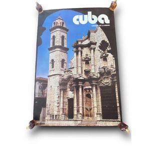 Vintage Large Cuba Travel Picture Poster Tourism “Cathedral de la Habana”